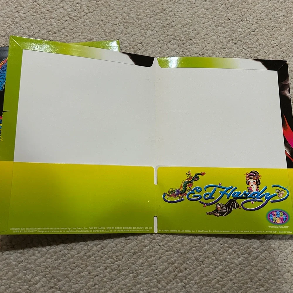 Ed Hardy Neon Dragon folders in Blue, Yellow, Red and Pink Y2K school supplies